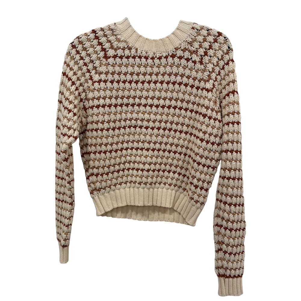 All In Favor Womens Cream Brown Striped Popcorn Knit Sweater LT18366-001 Size M